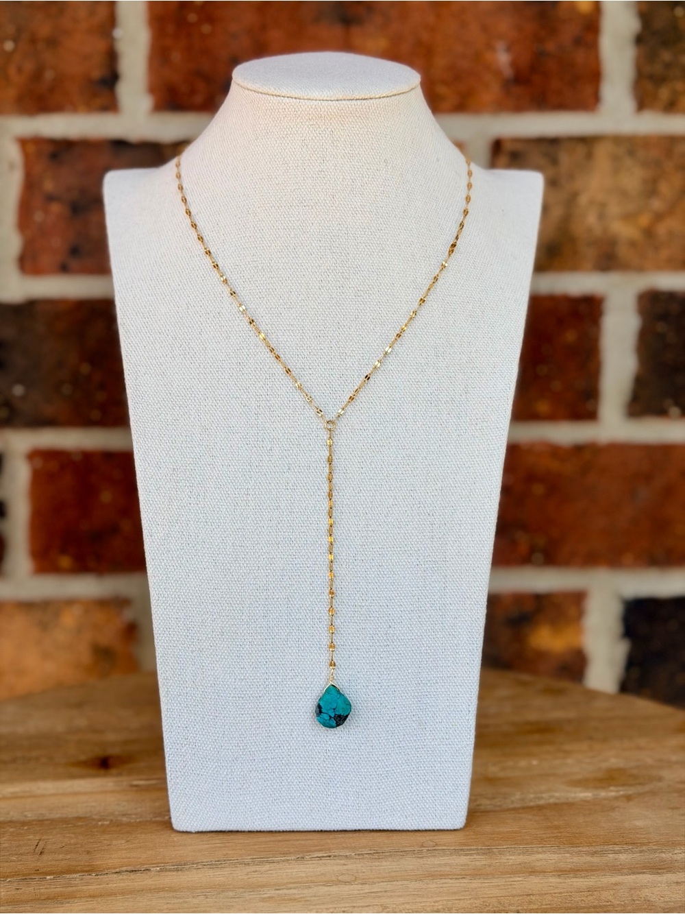 Turquoise Gold Lariat Necklace